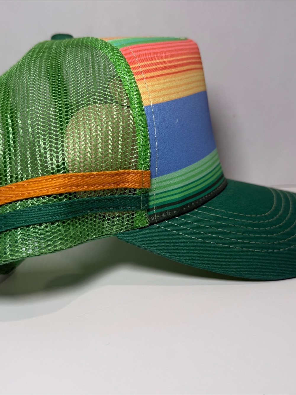 Unisex Colorful Striped Mesh Trucker Hat - Green Brim by The Pathz - Picture 3 of 6
